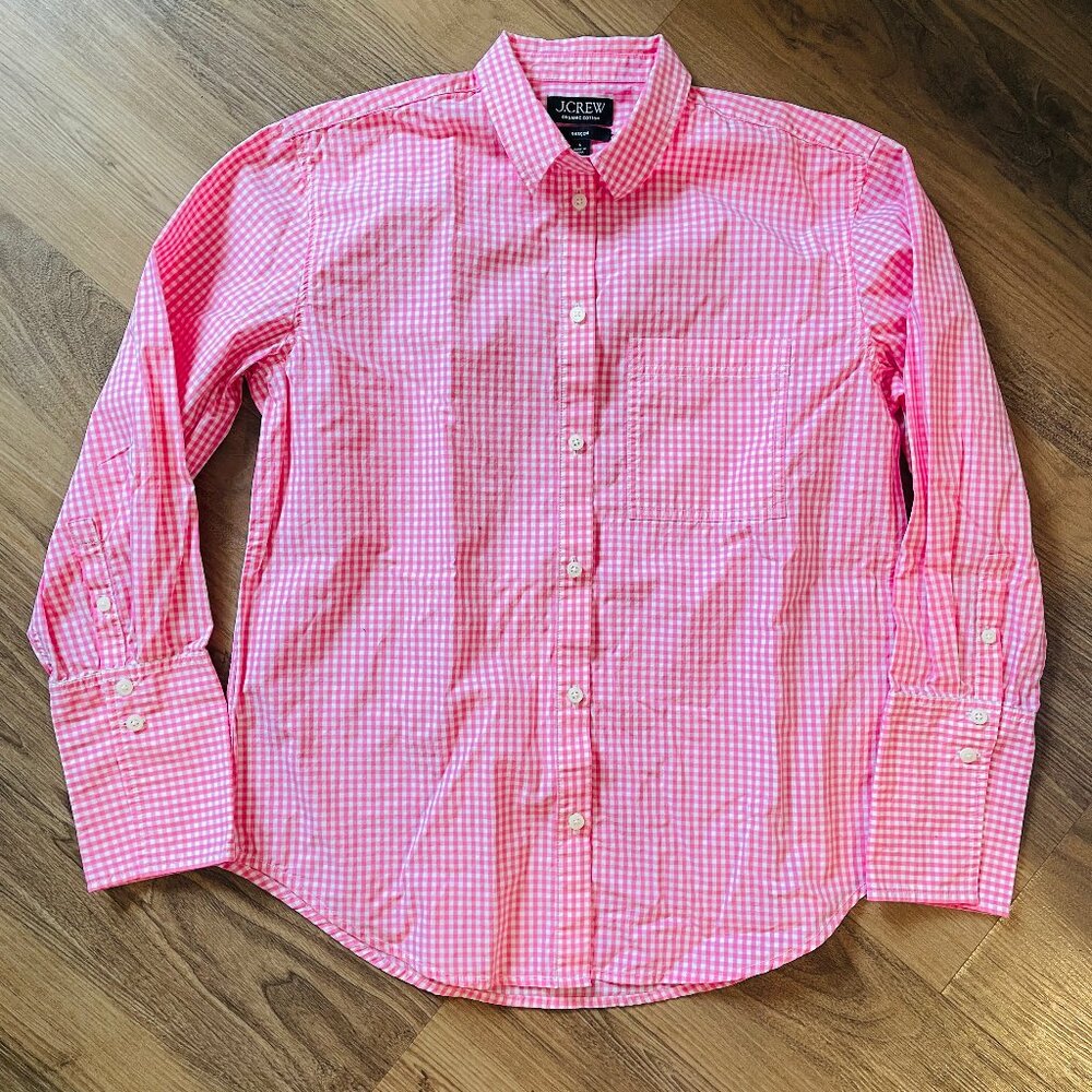NWOT J.Crew Pink Gingham Garcon Buttondown Shirt Size 6